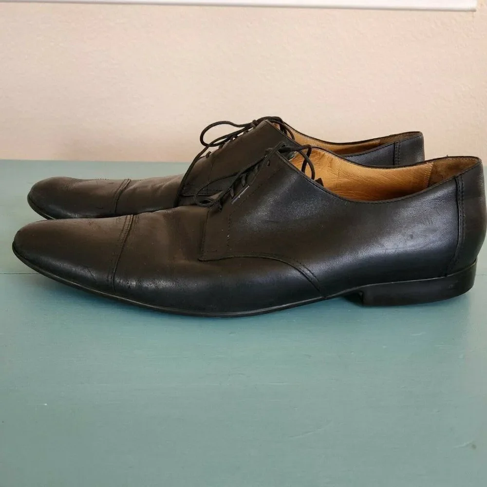 Hermes Men's Leather Cap Toe Dress Shoes Black Size EU 44 US 11 Made in Italy